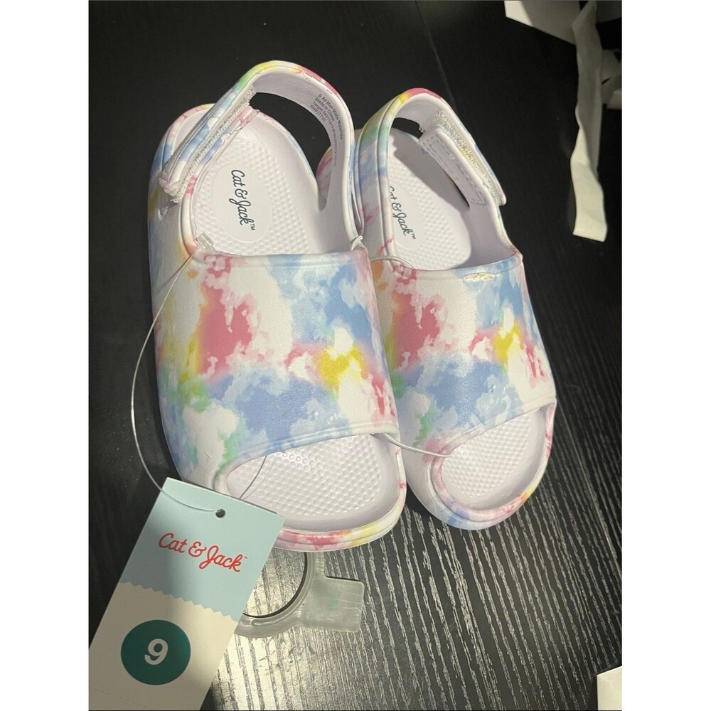 Cat & Jack Pastel Tie-Dye Slide Sandals in Pink, Blue & Yellow